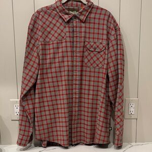 Howler Bros Men's Casual Red and Gray Checkered Flannel Shirt